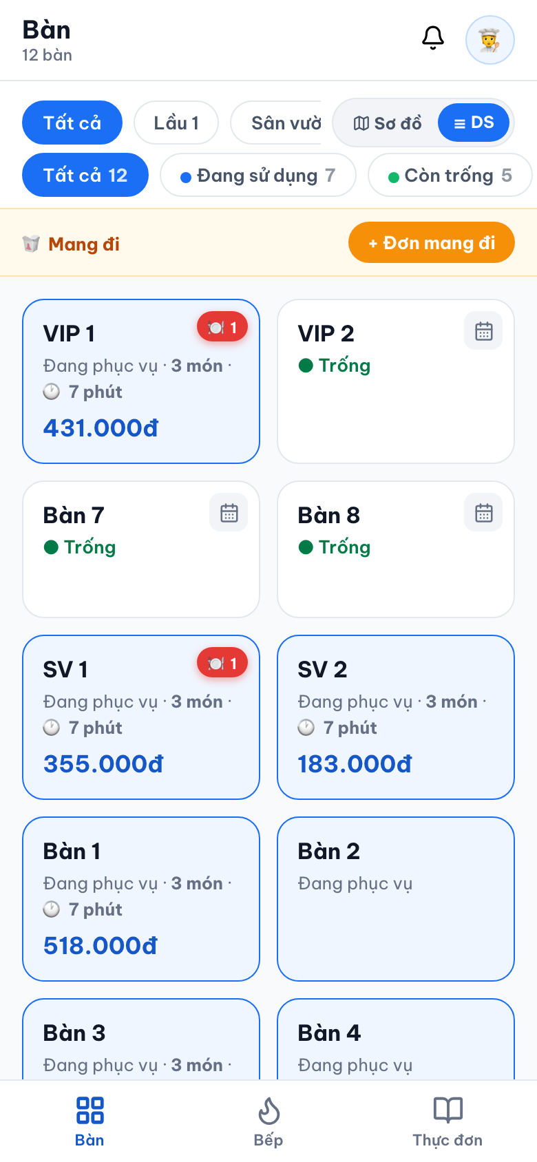 Nhân viên xem sơ đồ bàn